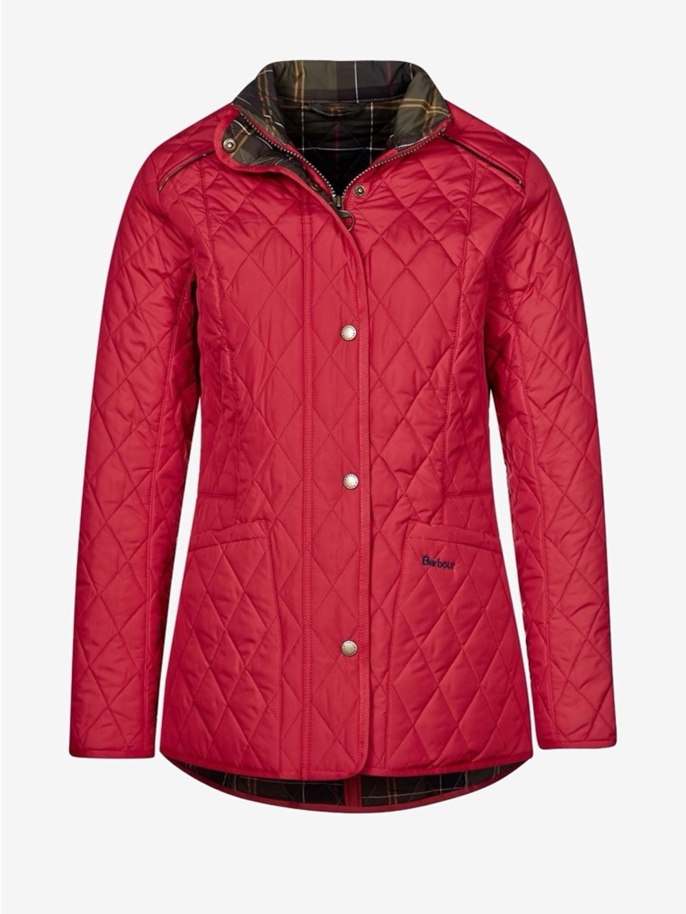 Barbour Red Quilted Jacket Tartan Lining Cavalry Style Size 14